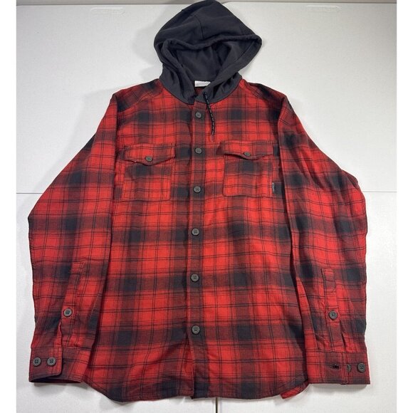 Columbia Other - Columbia Hooded Plaid Shirt Jacket Red Black Men’s Size Medium